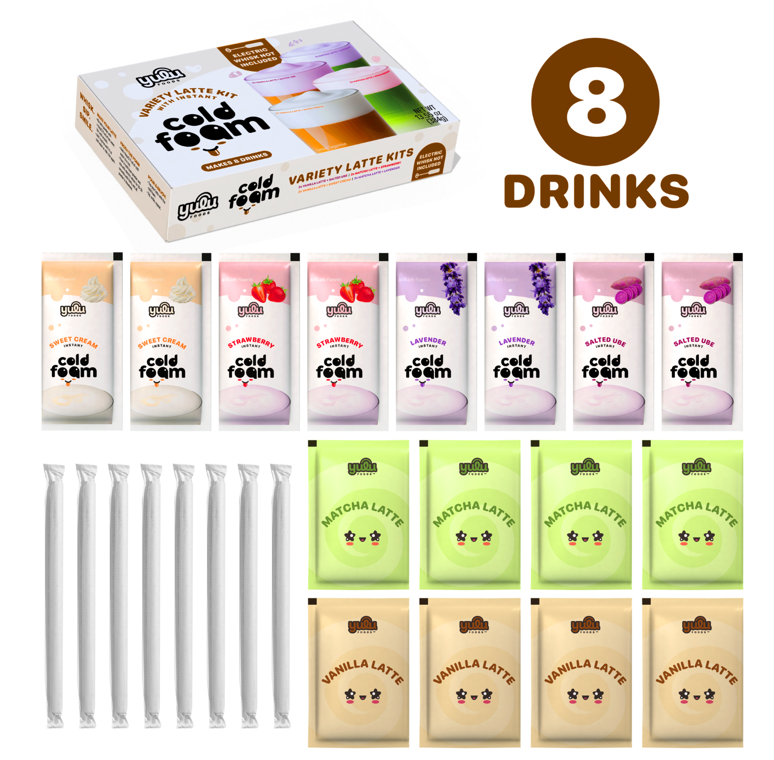 Instant Cold Foam Latte Kit - Variety Starter Pack 8 DRINKS