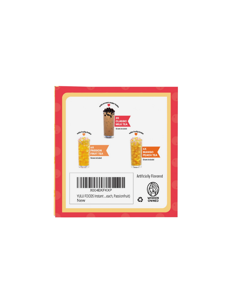 Yulu Foods Instant Bubble Pearl Variety Milk & Fruity Tea Kit with Authentic Brown Sugar and Fruity Tapioca Pearls