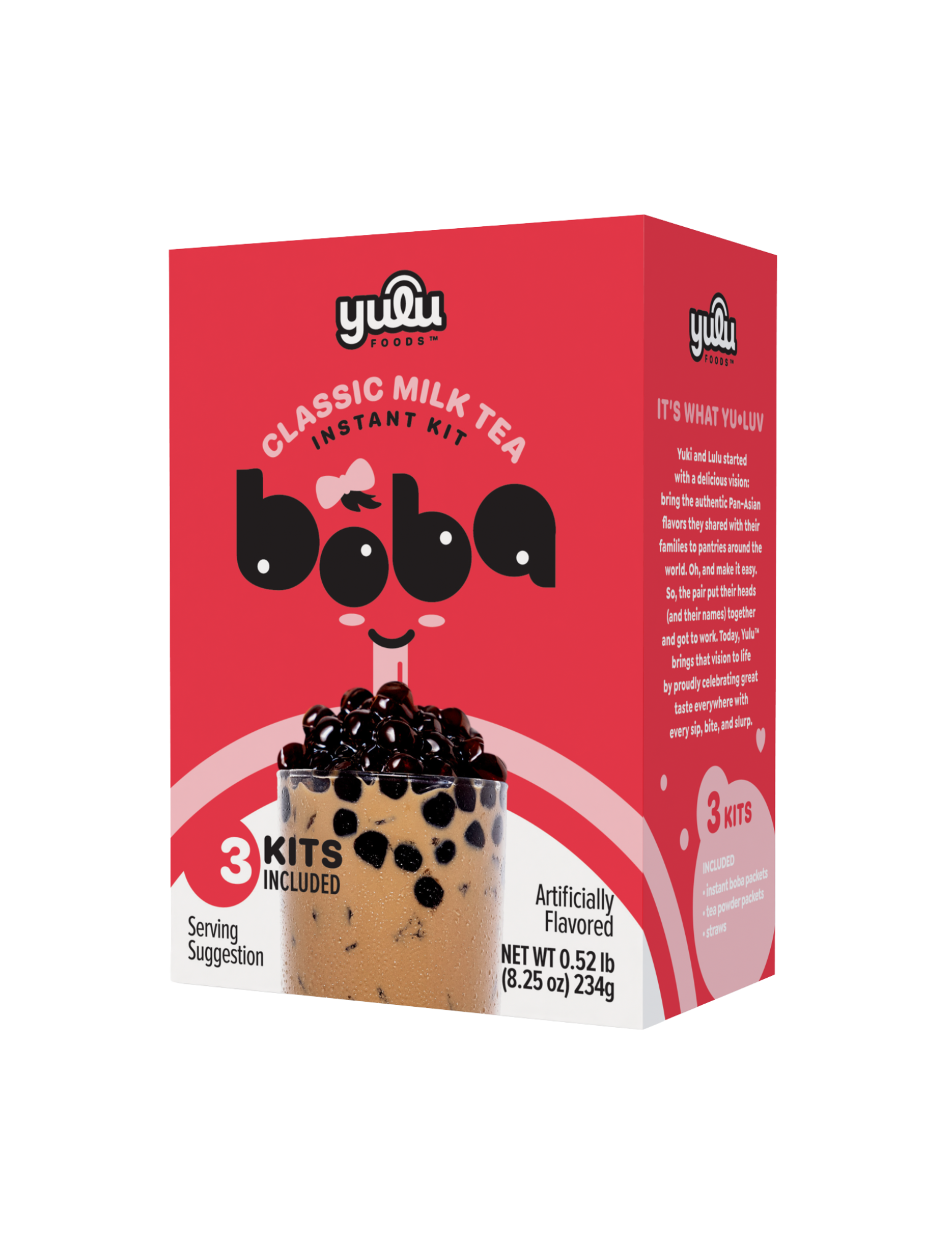 Yulu SHORT BOX Instant Boba Classic Milk Tea Kit with Tapioca Pearls- 3PK