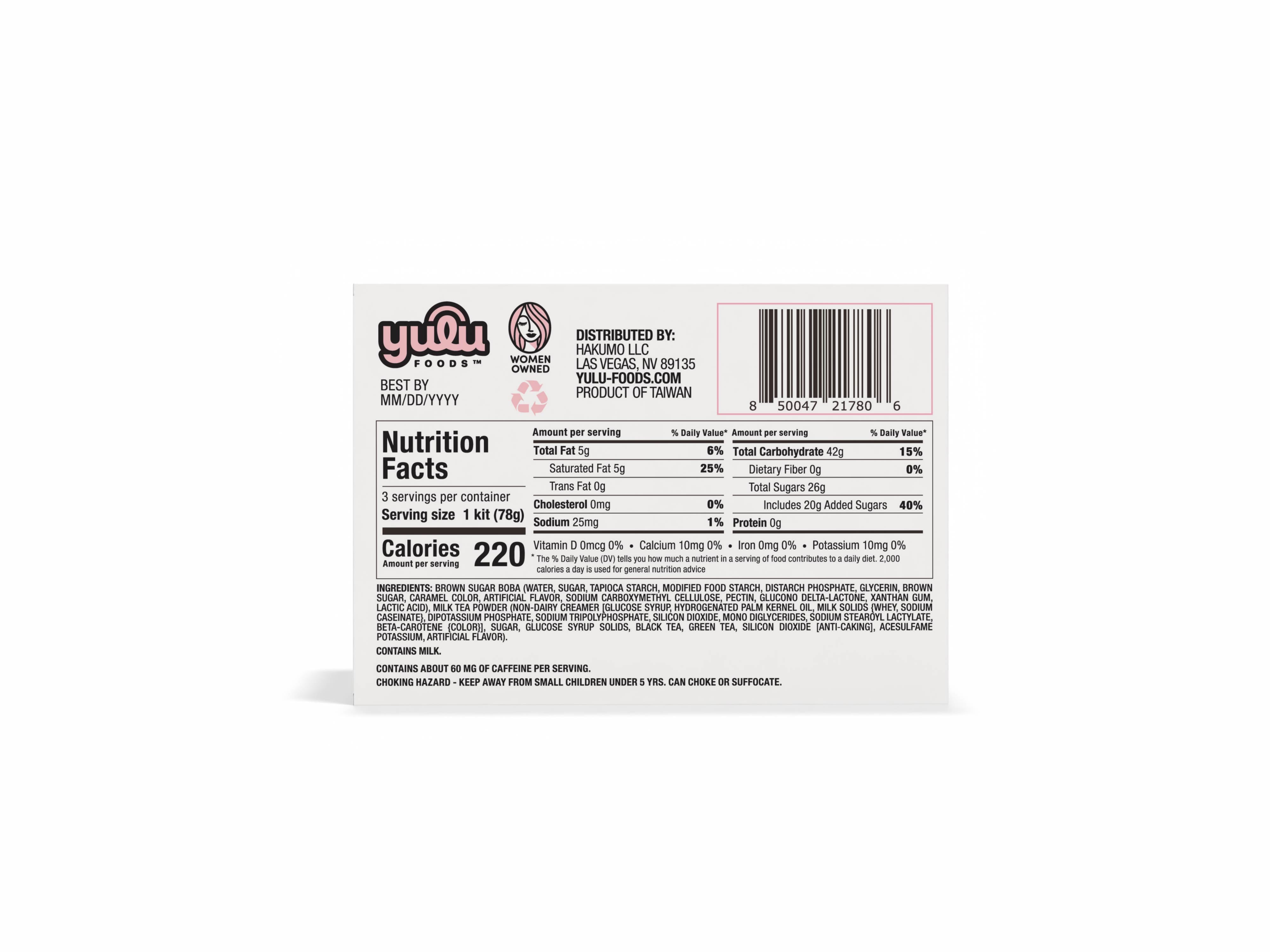 Yulu SHORT BOX Instant Boba Classic Milk Tea Kit with Tapioca Pearls- 3PK