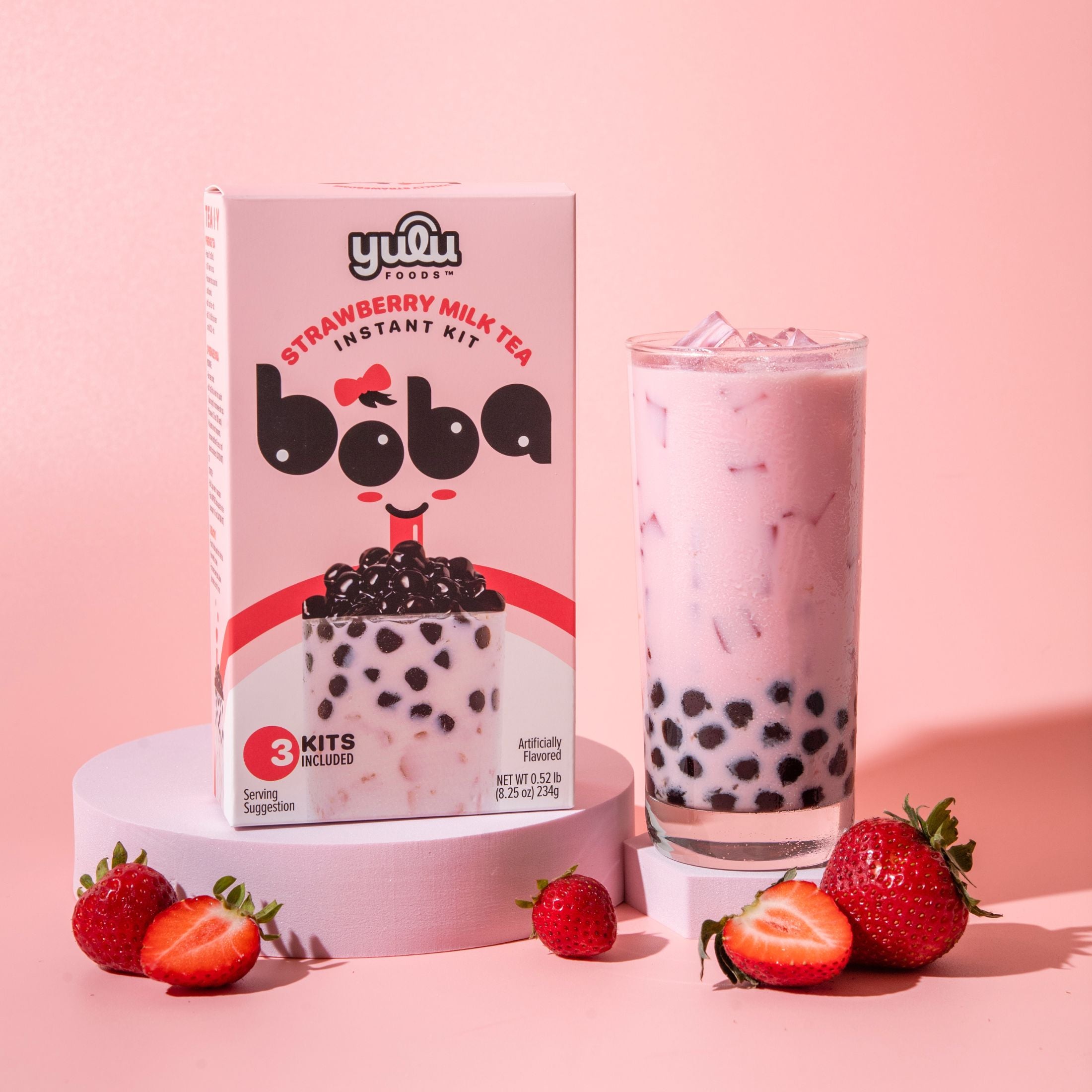 Strawberry Milk Tea Instant Boba Kit 3 Drinks Set