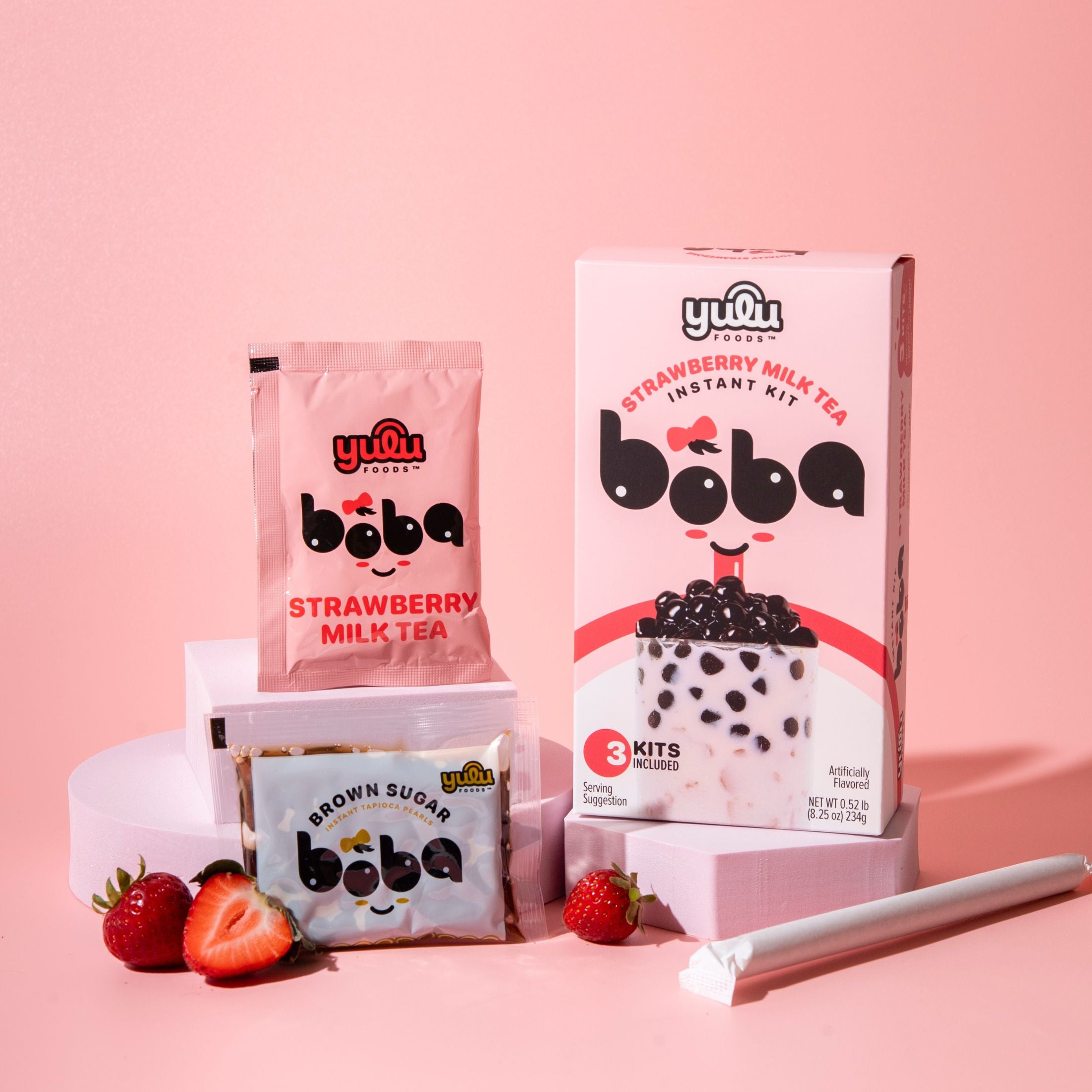 Strawberry Milk Tea Instant Boba Kit 3 Drinks Set